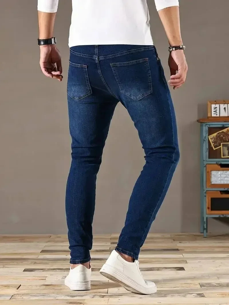 2025 Spring New Mens Slim Fit Classic Skinny Jeans Casual Street Style Casual Mens Skinny Jeans Male Slim Fit Pencil Denim Blue 2