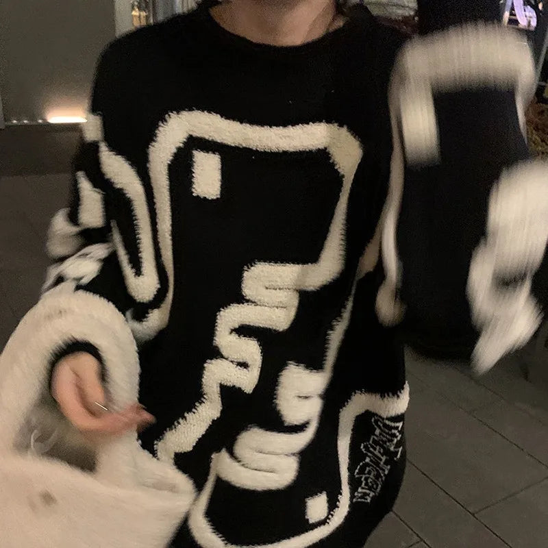 2022 New Arrival Autumn Winter Korean Style Women Casual Loose O-neck Cartoon Pullover All-matched Long Sleeve Sweater P325 5