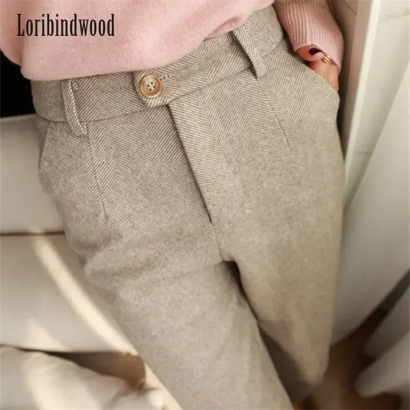 Woolen Pants Women's Harem Pencil Pants 2023 Autumn Winter High Waisted Casual Suit Pants Office Lady Women Trousers 2