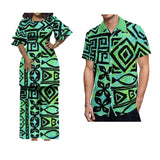 Matching Hawaiian Style Couple's Outfit: Women's Long Puletasi & Men's Summer Shirt 3