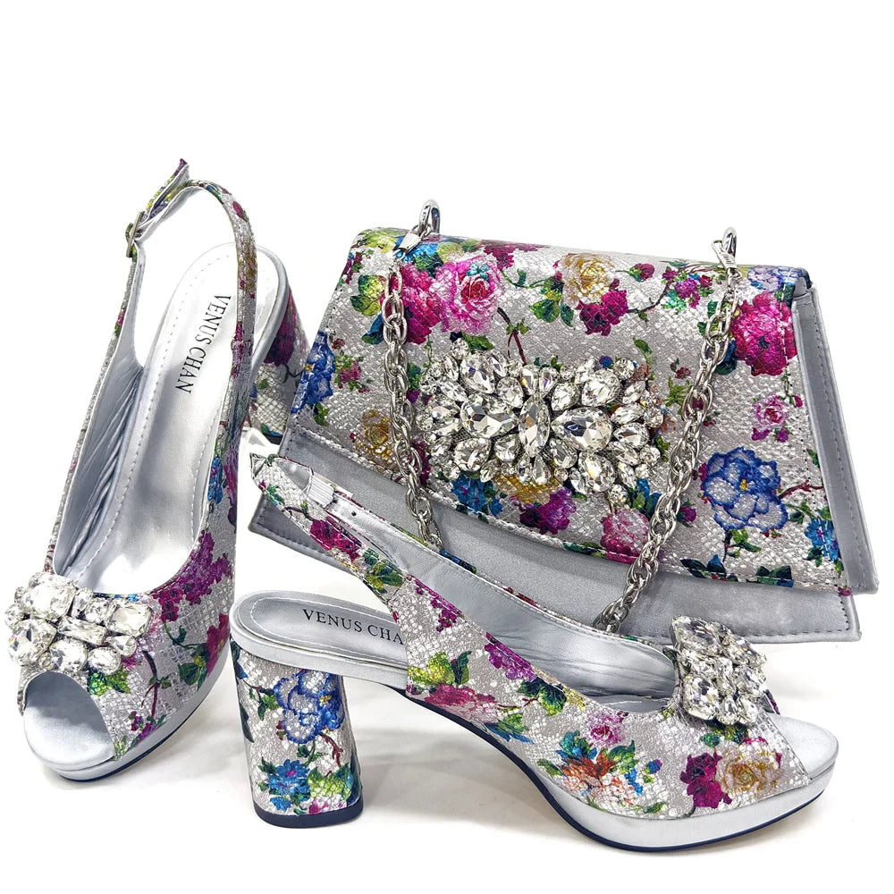 Italian Gold Block Heel & Matching Bag Set