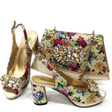 Italian Gold Block Heel & Matching Bag Set