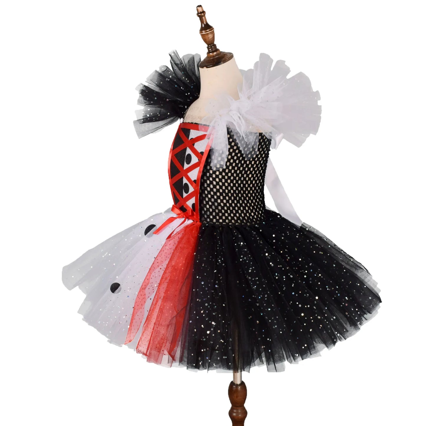 2025 Classic Girl Cosplay Clown Pure White + Black Princess Puffed Skirt Halloween Easter Festival Party Dress+ Accessories Set 5