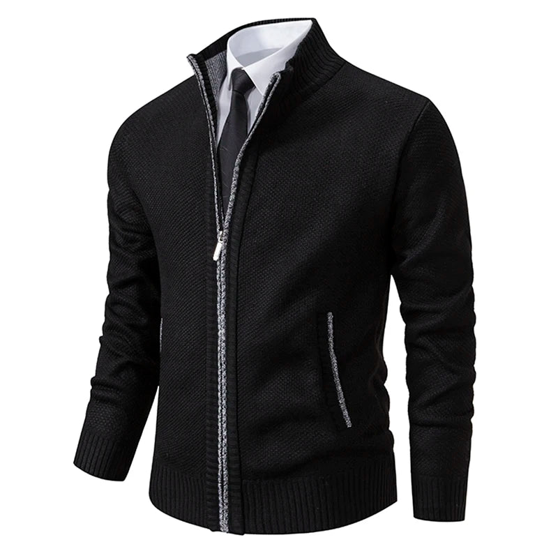 Autumn And Winter New Jersey Men's Casual Sports Coat Solid Color Stand Collar Wweater Grab Fleece Warm Zipper Cardigan 5