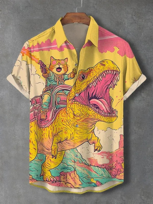 Men's Cat Graphics Shirts Short Sleeved Button Down Lapel Shirt For Summer Oversized Tops Vacation Casual Hawaiian Shirts 2