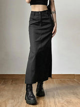 Goth Dark Grunge Casual Tag Split Women Midi Skirts Mall Gothic Punk High Raise Slim Long Skirt Y2k Sexy Fashion Streetwear 2023 5