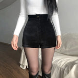 Women's Black Goth Pants Shorts High Waist Spring Autumn Fashion Tight Sexy Stretch Y2K Corduroy Female Casual Pants 2