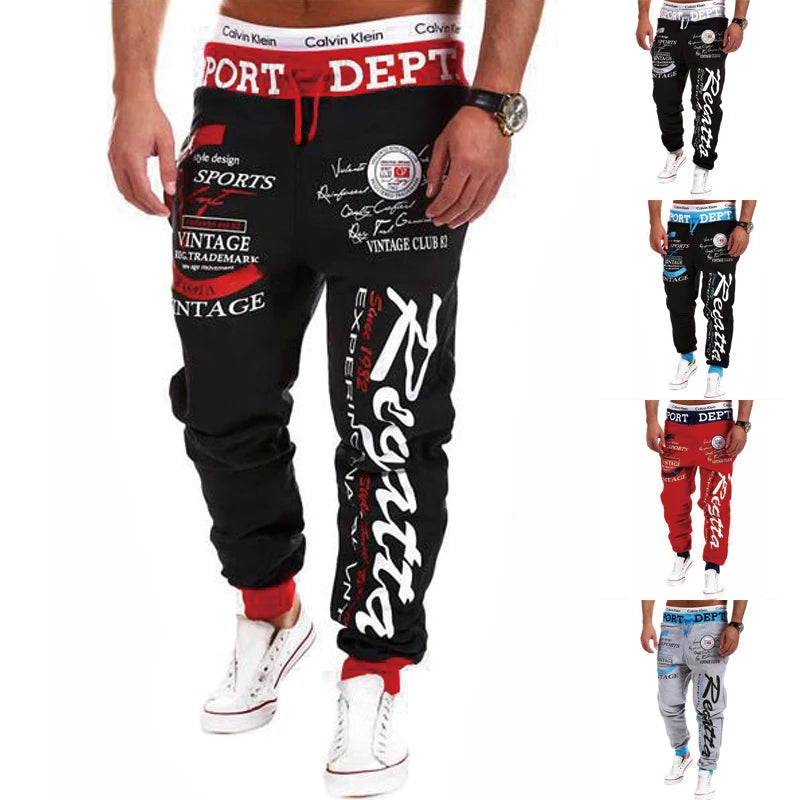 Men's Fleece Joggers Sweatpants - Elastic Waist, Letter Graphic Print, Casual Hip Hop Style, Sports Outdoor Daily Wear - Gray-Blue/Black