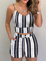 Women's Casual Summer Print Spaghetti Strap Crop Top & Short Set - 2 Piece Outfit 5