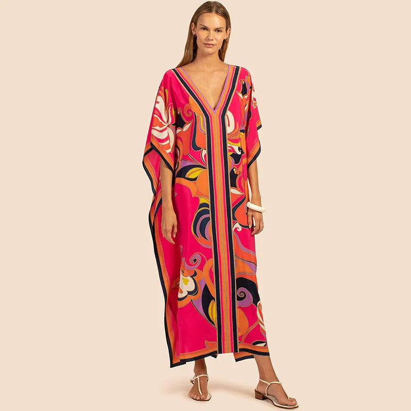 Women's Kaftan Dress | Plus Size Beach Cover Up | Summer Kimono Robe