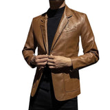2024 New Men Business Casual Leather Jacket Black / khaki Fashion Male Suit Collar Coats Large Size 5XL Slim Fit Top 2