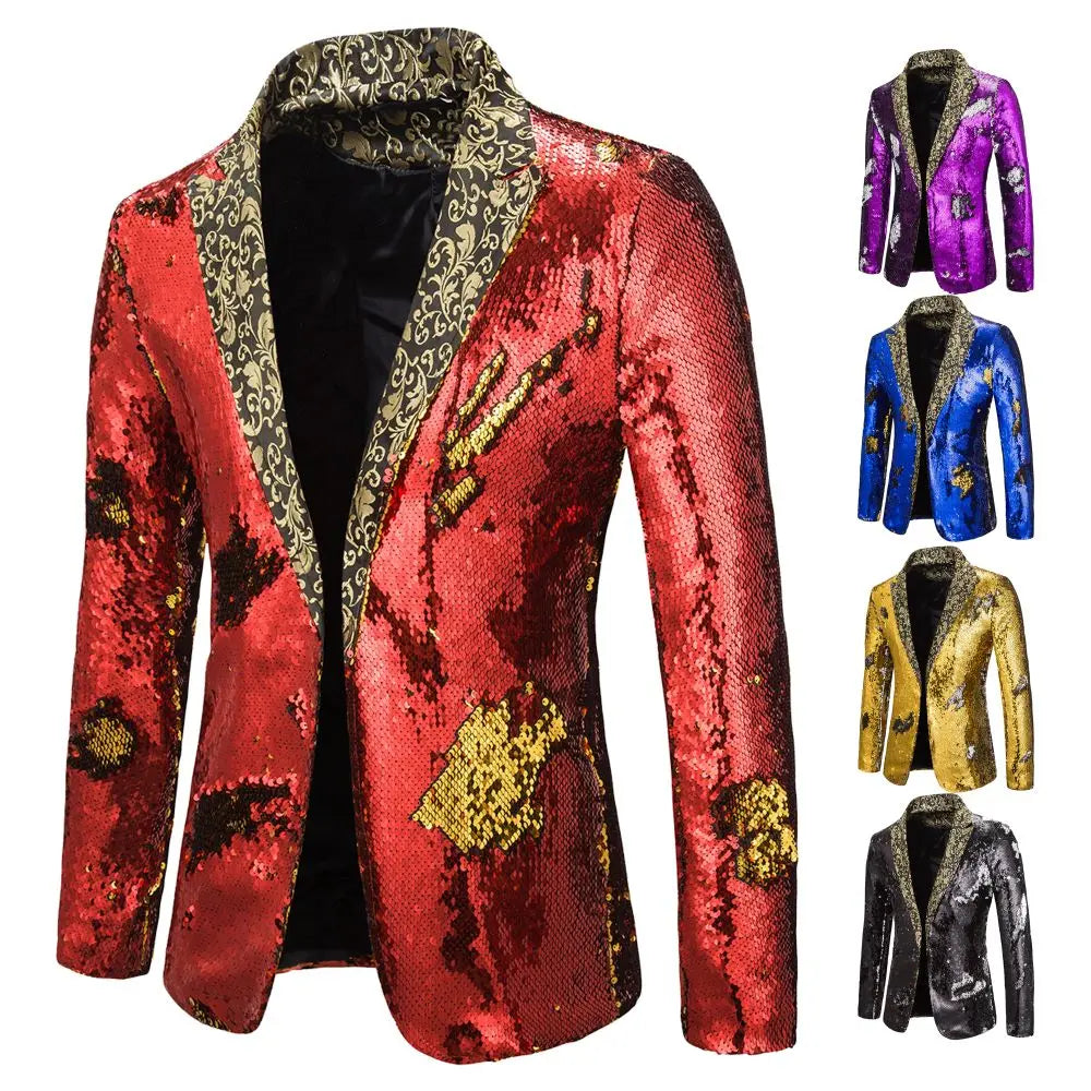 Men's Suit Shiny two-tone sequin shawl Collar suit Men's Wedding Groom Singer Dance Sequin Suit Jacket DJ Club Stage 3