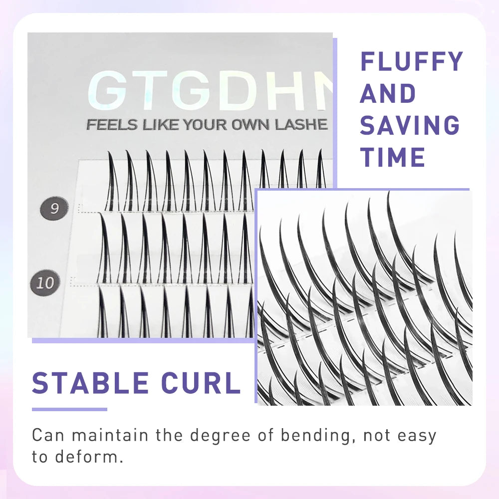 DIY A/M Shape Spikes Cluster Eyelash Extension Fish Tail Mix 3D Heat Bonded False Lashes Individual Makeup Natural Premade Fan 3
