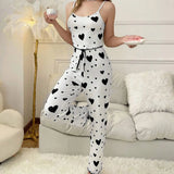 Love Print Women's Plus Size Pajamas - White 2 Piece Short Set - Breathable Soft Casual Sleepwear 6