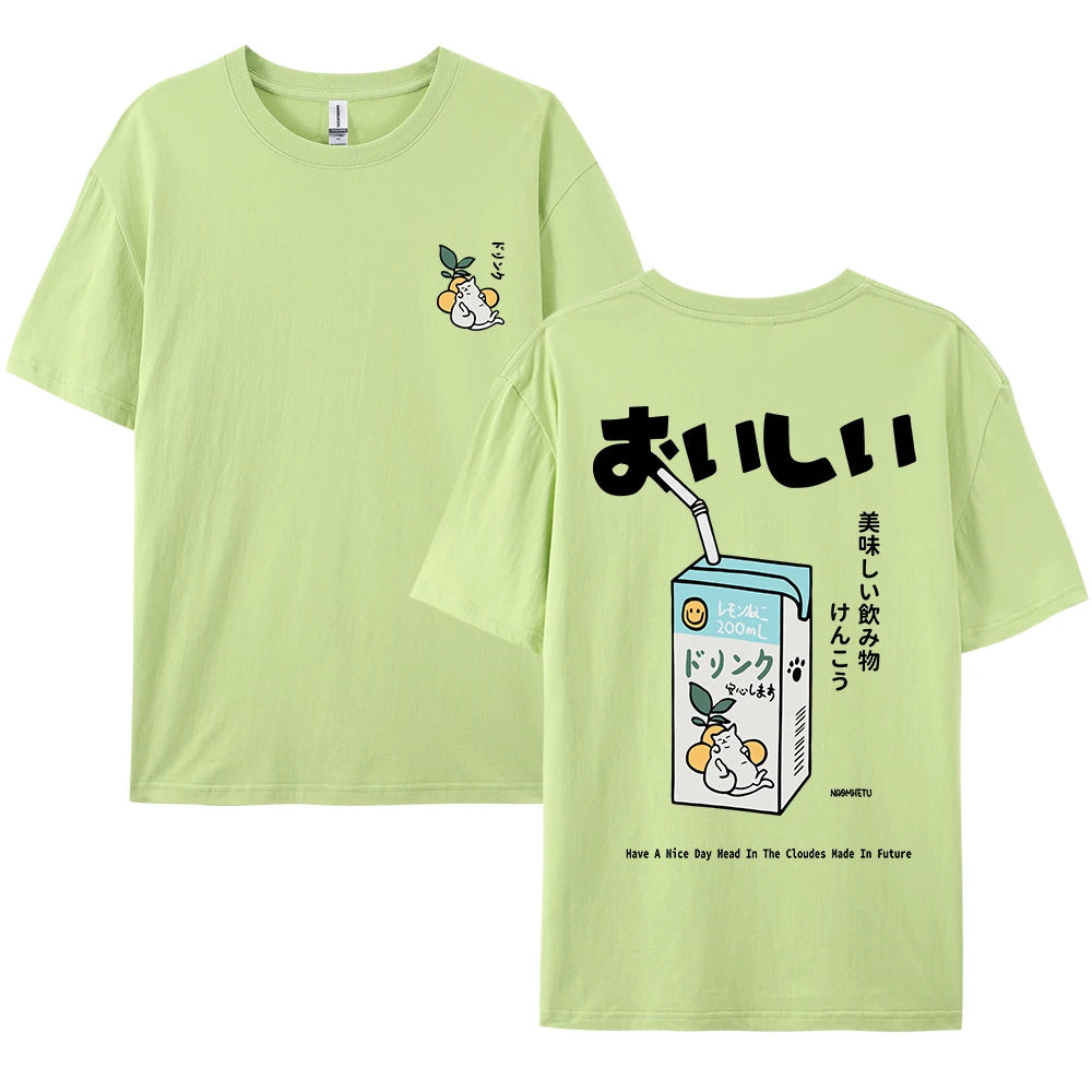 Cute Japanese Cat Print Oversized T-shirt men Women Short Sleeve Loose Casual Tee Shirt Streetwear Tops Cotton Harajuku Clothing