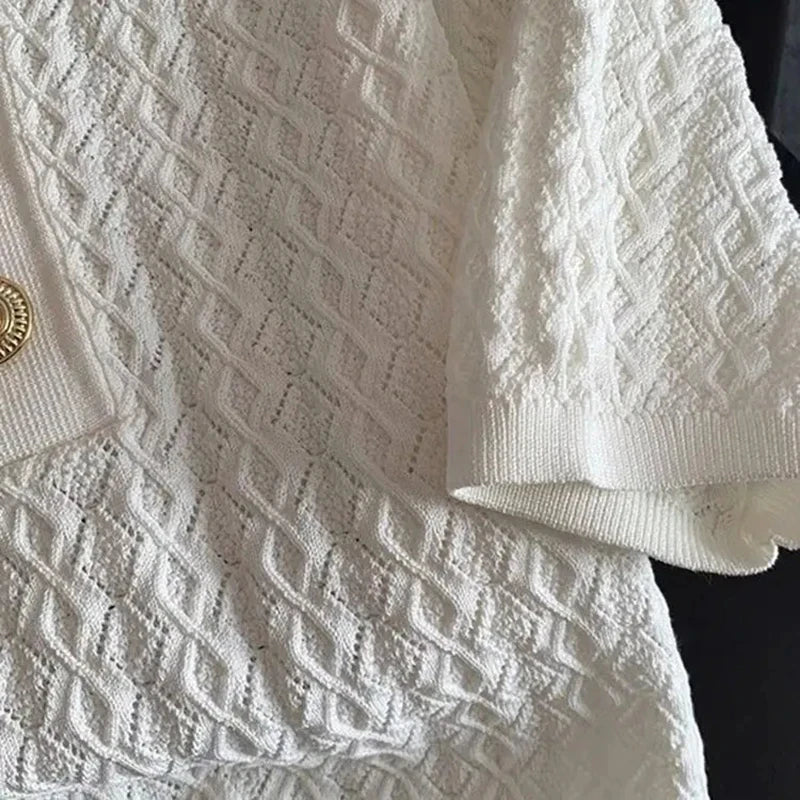 Ice Silk Polo Shirt Knitted Short Sleeve T-Shirt Summer Chic Thin Unique Jacquard Women Tops 2025 Korean Style Women’s Clothing 4