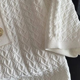 Ice Silk Polo Shirt Knitted Short Sleeve T-Shirt Summer Chic Thin Unique Jacquard Women Tops 2025 Korean Style Women’s Clothing 4