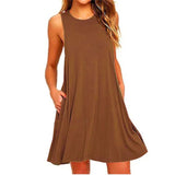Women's Dress Summer Casual T Shirt Dresses Beach Cover up Plain Pleated Tank Pockets Dress 5