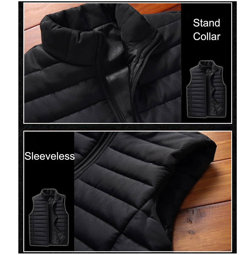 Aiwetin Men' Sleeveless Vest Jackets Winter Fashion Male Cotton-Padded Vest Coats Men Stand Collar Warm Waistcoats Clothing 5XL 5