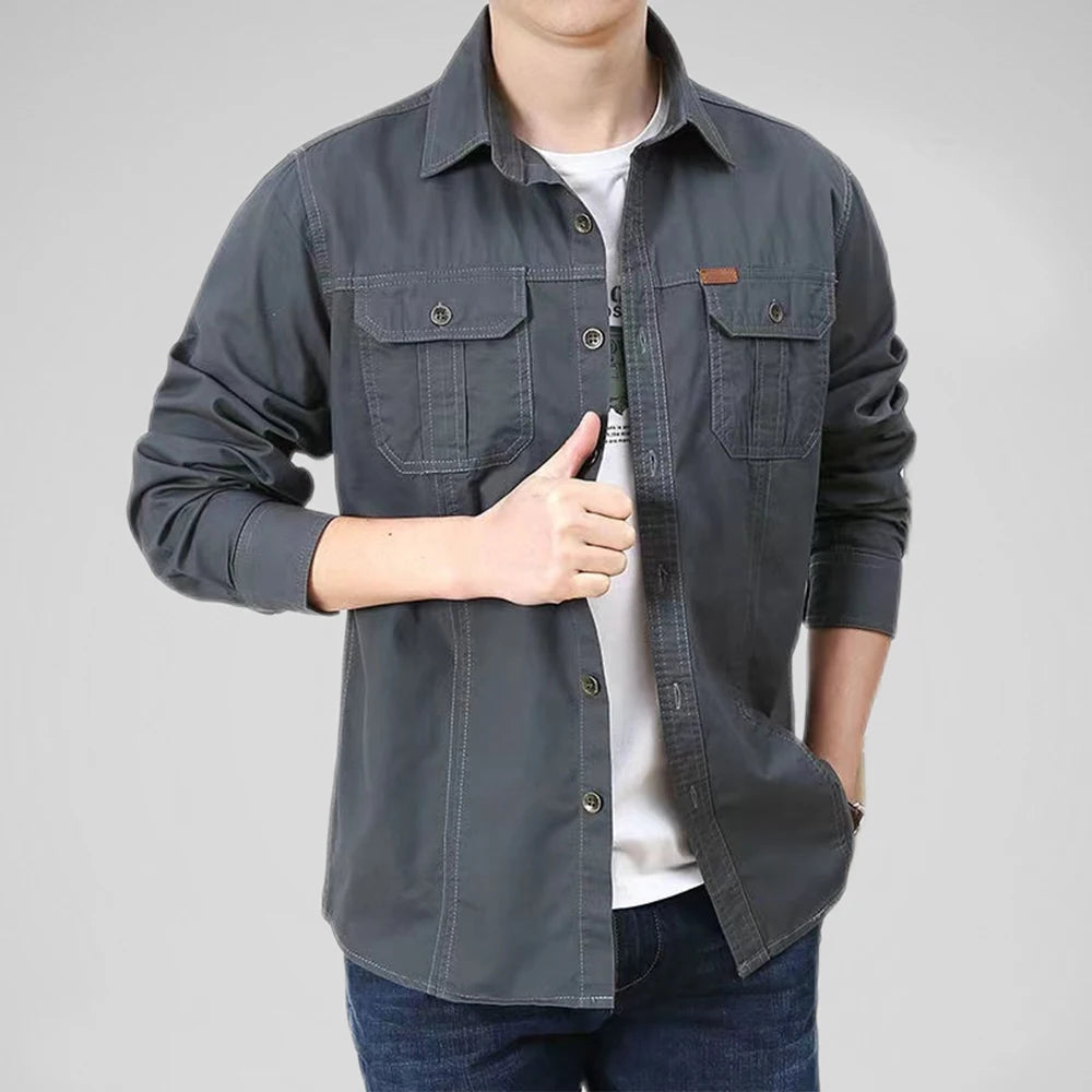 Men's 100% Cotton Multi-Pocket Cargo Shirt