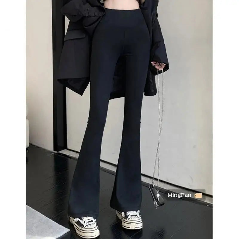 Spring Summer Black Flare Pants High Waist Black Vintage Skinny Pants Fashion Casual For Women Streetwear Indie Solid Trousers 5