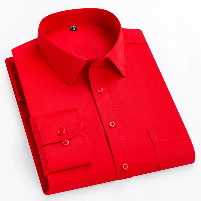 Men's Double Collar Office Shirt - Plus Size, Slim Fit, Solid Colors, long-sleeve business tops