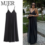 MUJER Black Slip Long Dresses for Women Red Draped Summer Dress Woman 2025 Sexy Backless Maxi Dress Women Summer Beach Dresses