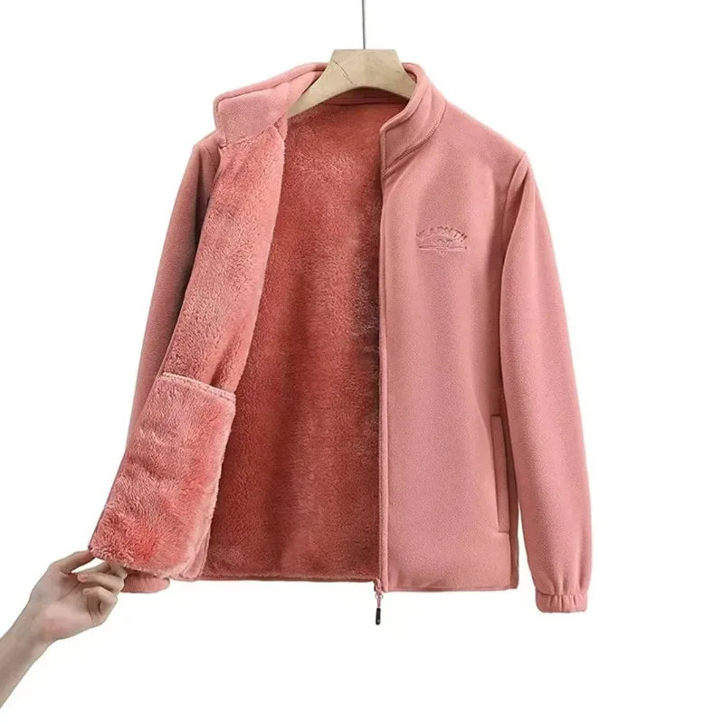 2026 Women's Wool Liner Coat Winter Loose-Fit Full Sleeve Polar Fleece Zipper Letter print Thickened Coat Cardigan Sporty jacket 4