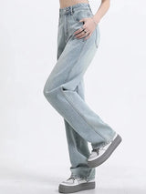 Girls High Waist Wide Leg Jeans Lady High Street Denim Straight Leg Pants Female Retro Blue Light Blue Black Gray Pink Trousers 4