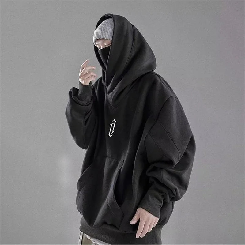 Embroidery Turtleneck Sweatshirt For Men Japanese Ninja Hoodies Autumn Hip Hop Fleece Pocket Streetwear Oversized Y2K Hoody 4