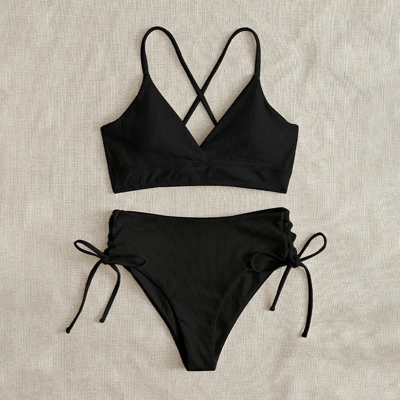 Gemini said Women’s V-Neck Lace-Up Bikini Set