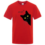 Black Cat Print T-Shirt - Funny Meow Design, Men's Loose Fit Summer Top