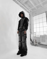 Gothic Harajuku Y2K Multi-Pocket Washed Black Jeans - Men's Loose Wide Leg Drag Pants, 90s Hip Hop Streetwea 3