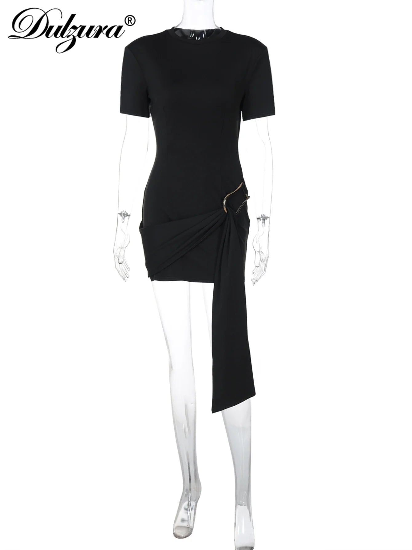 Dulzura O-Neck Short Sleeves Lace Up Bodycon Metal Button Mini Dress Solid Casual Elegant Short Dress Club Streetwear Outfit 6