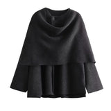 Women Fashion Scarf Decorated Woolen Jacket Casual Solid Long Sleeve Loose Warm Overcoat 2025 Autumn Winter New Lady Chic Coat 6