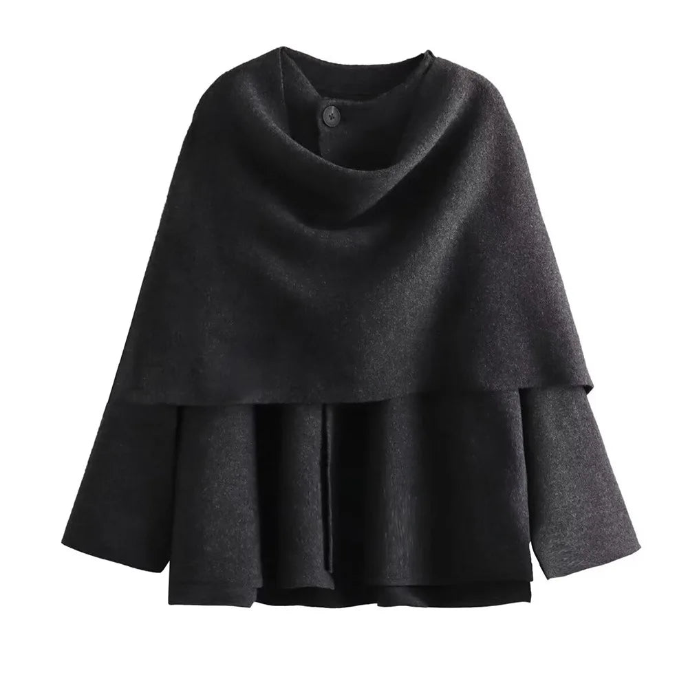 Women Fashion Scarf Decorated Woolen Jacket Casual Solid Long Sleeve Loose Warm Overcoat 2025 Autumn Winter New Lady Chic Coat 6