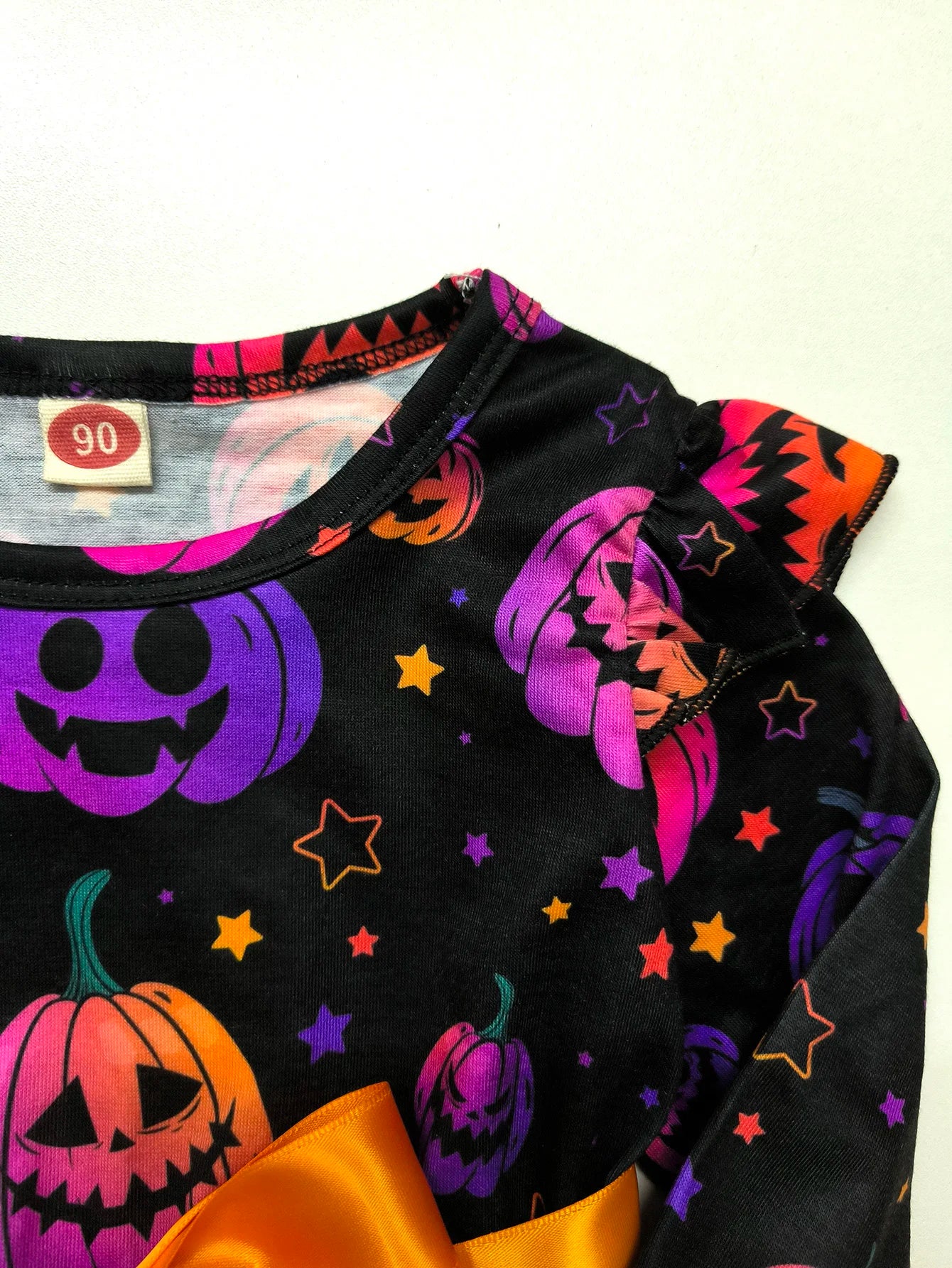Girl Halloween Dress Pumpkin Ghost Face Pattern Mesh With Ribbon Long Sleeved Girls Party Dresses 2-8 Children Halloween Costume 3