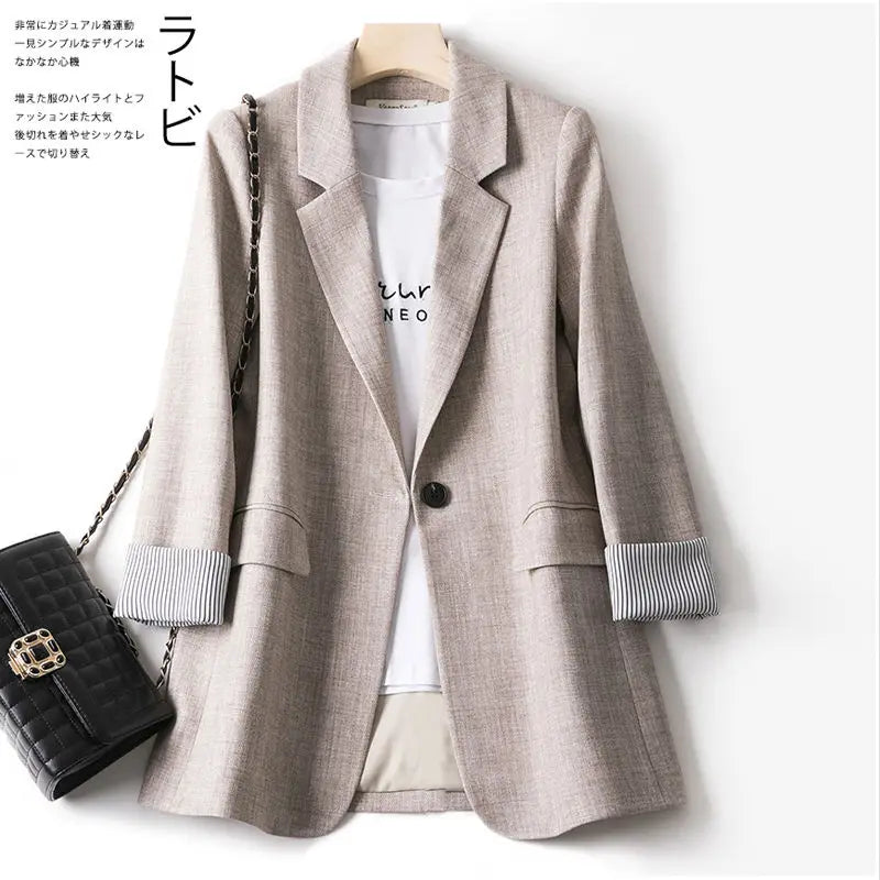 Blazers-Women-Trendy-Patchwork-Korean-Chic-Spring-Loose-Pockets-Lady-Elegant-Coats-Single-Button-Minimalist-Outwear