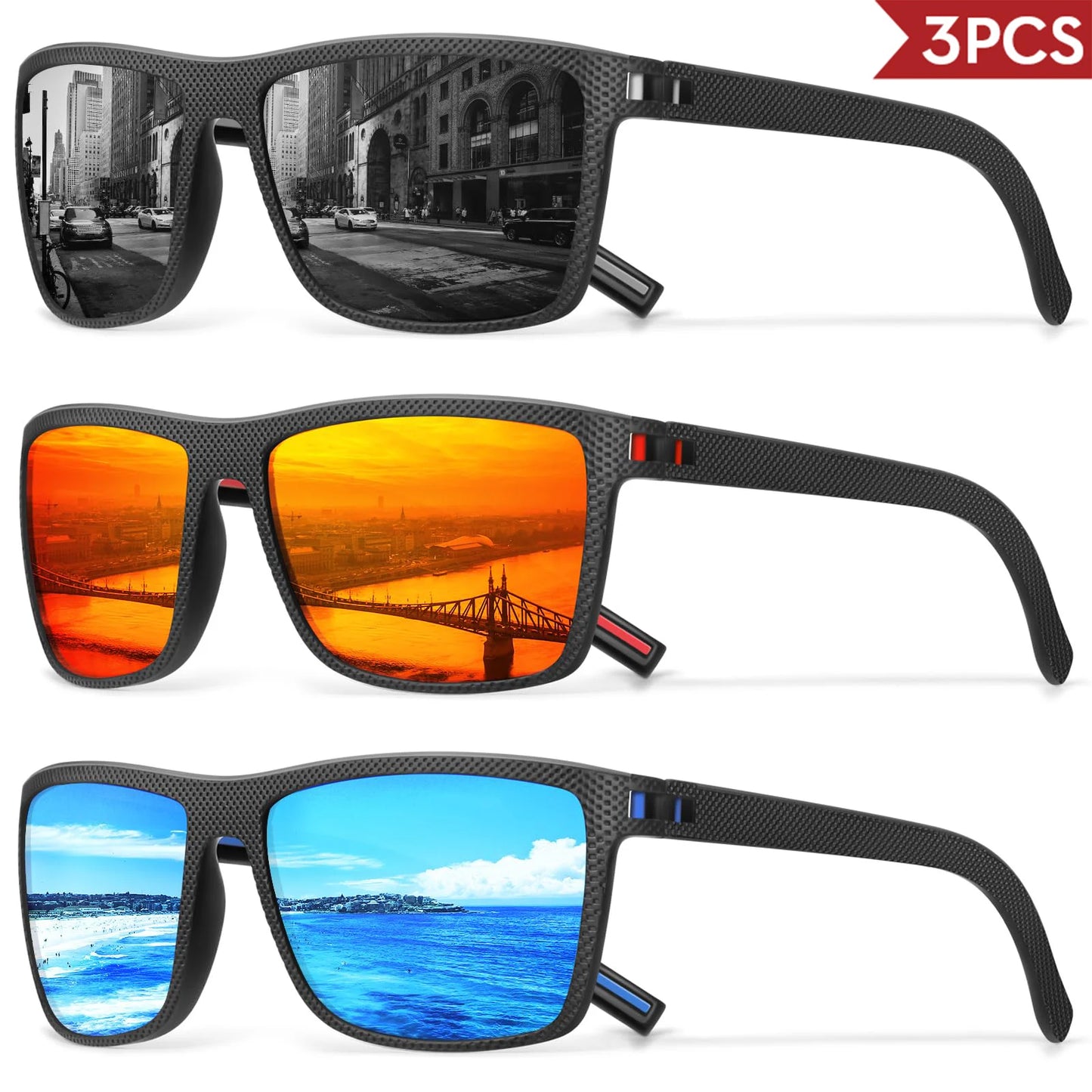 3/4 Pack New Designer Box Polarized Colorful Sunglasses