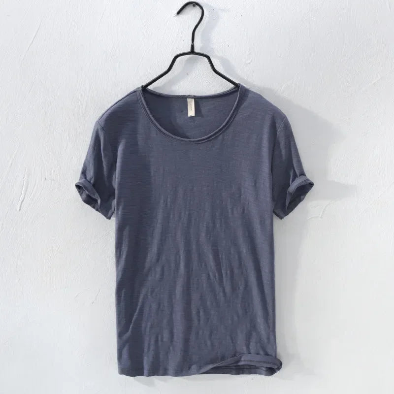 Mens Retro Raw Edge Cotton Tee