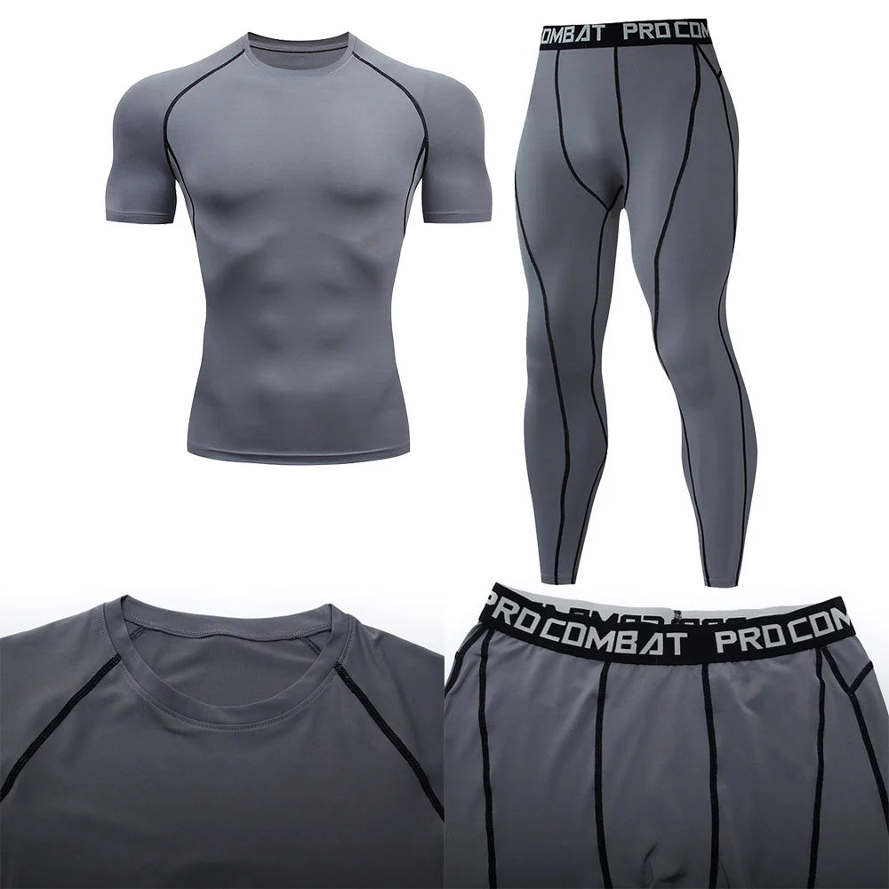 2pcs Men Compression Sportswear Suit GYM Tight Sports Yoga Sets 5