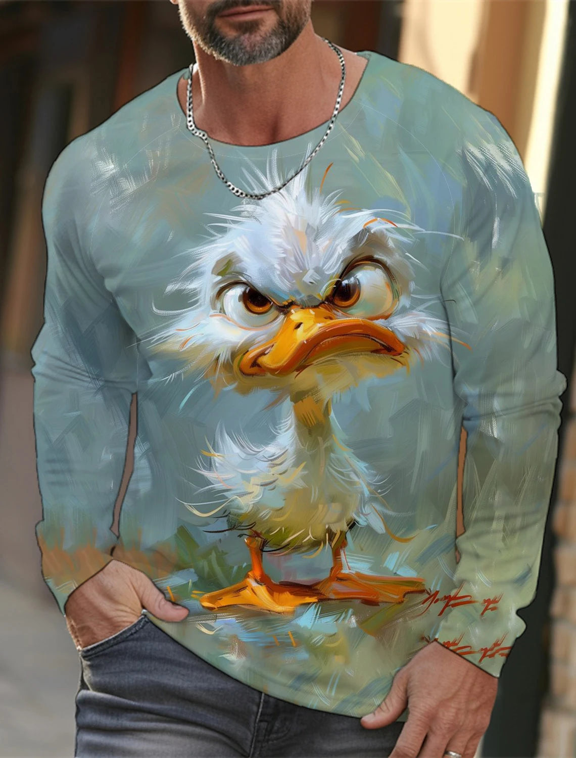 Funny 3D Animal Print Mens Top Fashion Cotton Long Sleeve T-shirt Men