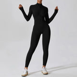 Yoga Boilersuit Long Sleeved Women's Sportswear Gym Zipper Jumpsuits Workout High-intensity Fitness One-piece Skin-tight Garment 3