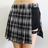 Pleated Girls Gothic Half Skirts Summer Harajuku Punk Style Plaid Irregular Skirts Women Asymmetrical High Waist Black Skirts 8