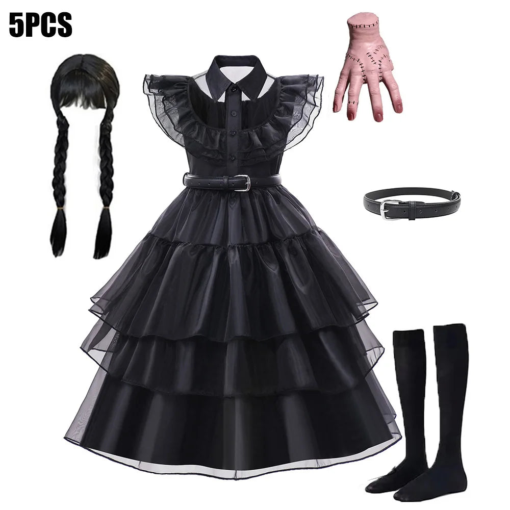 Girls' Gothic Black Mesh Fluffy Dress