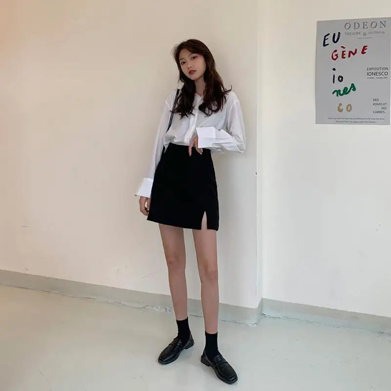 Skirts Women Split Elegant Office Ladies Spring Mujer Faldas Casual Hot Sale A-line Black   Design Comfortable Ulzzang 5