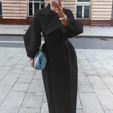 Autumn Lantern Sleeves Retro Palace Coat with Lapel and Double Row Buttons Women's Long Jacket Windproof Thick Street Coat 4