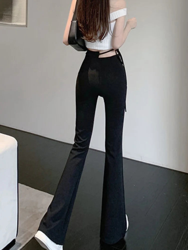 Casual Flare Pants Women Spring Irregular Lace-up High Waist Simple Leisure All-match Slim Streetwear Korean Style Chic Fashion 3