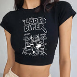 Harajuku Loded Diper Letter Print Crop Top Y2K Aesthetic Gothic Summer Baby Tee Vintage Short Sleeve Slim T-shirt Woman Clothing 2