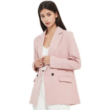Autumn and spring women's blazer jacket casual solid color double-breasted pocket decorative coat 6